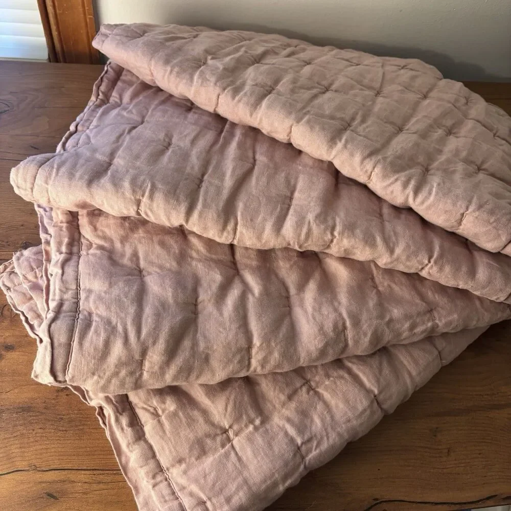 Quince European Linen Dream Quilted Sham 4 Standard Pillow Cases Dusty Mauve